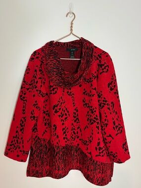 Ali Miles 1X Red Patterned Cowl Neck Tunic Top Shirt Lagenlook